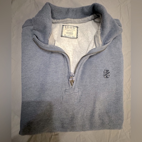 Blue Cotton Quarter-Zip Sweatshirt w/ Kangaroo Pockets & Vent Holes. XL. - Picture 1 of 7